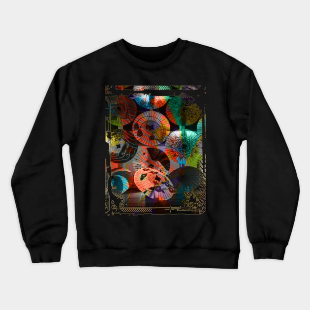 Japan Nightlife Lantern Fan Light Collage Art 94 Crewneck Sweatshirt by dvongart